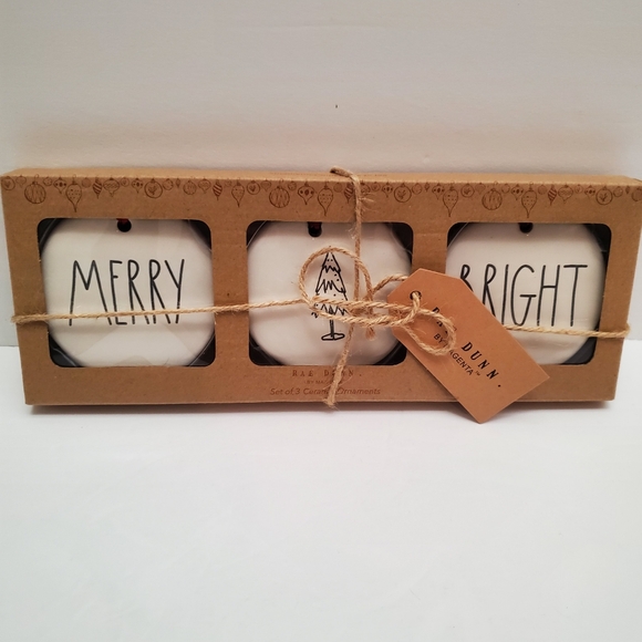 Rae Dunn Ceramic Flat Christmas Ornaments MERRY, BRIGHT, LET IT SNOW NWT - Picture 2 of 3